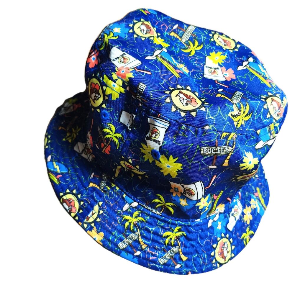 Buc-eeโs Blue Tropical Beaver Print Reversible Bucket Hat Adult One Size